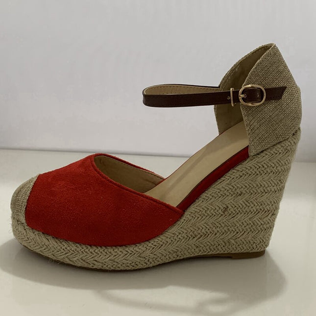 Women espadrille Ladies Wedge sandals High heels Platform Bohemia weave strap sandalia red suede pumps