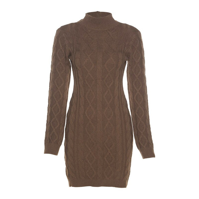 Herbst Winter Mode verdreht gestricktes Langarm Rückenfreies Minikleid für Damen Elegante warme Kleider Outfits Kleidung