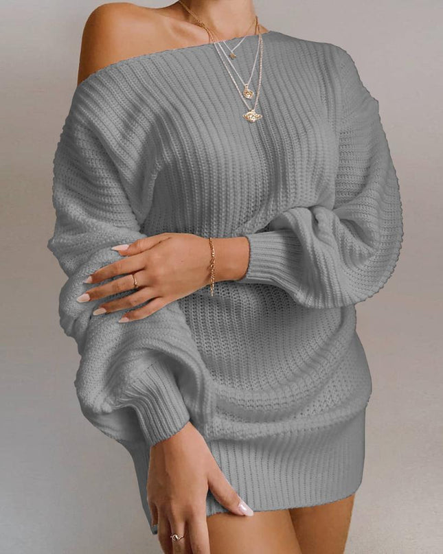 Casual Knitted Mini Dress Women Autumn Winter Sweaters Balloon Long Sleeve Knitwear Women's Dresses Loose Jersey