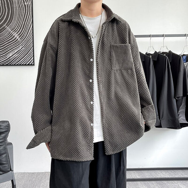 Men Solid Long Sleeve Vintage Shirt 2023 Mens Corduroy Harajuku Korean Shirts Male Designer Oversized Baggy Shirts 5XL
