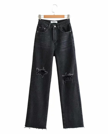 Fashion Denim Ripped Distressed Jeans Woman High Waist Flare Pants Bottom Streetwear Trousers Pants Jeans Ladies