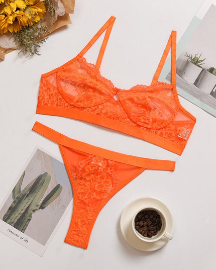 Damen Dessous-Sets Sexy Einfarbig Transparent Floral Bügel-BH Mode Durchsichtige Patchwork-Slips