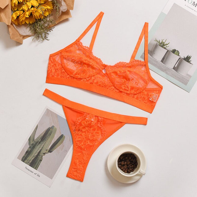 Damunderklädesset Sexiga Enfärgade Transparenta Blommor Bygel Behå Mode Genomskinliga Patchwork-trosor