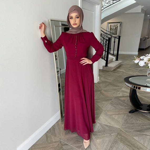 Djellaba Muslim Dress Big Swing Abaya Elegant Long Muslim Abayas Women Modest Wear Clothing EID Robes Belt
