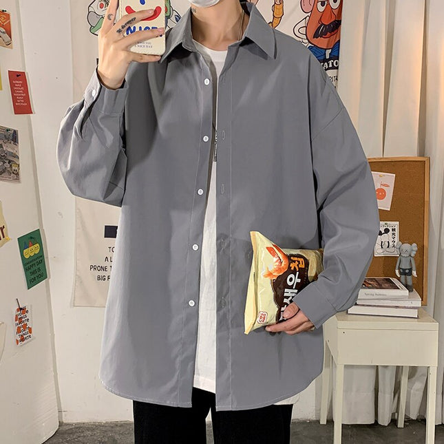 Men Solid Vintage Long Sleeve Harajuku Shirts 2023 Mens Japanese Streetwear Causal Shirts Man Button Up Oversized Shirt