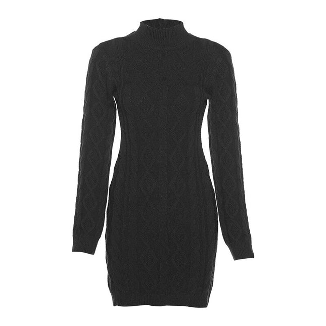Herbst Winter Mode verdreht gestricktes Langarm Rückenfreies Minikleid für Damen Elegante warme Kleider Outfits Kleidung