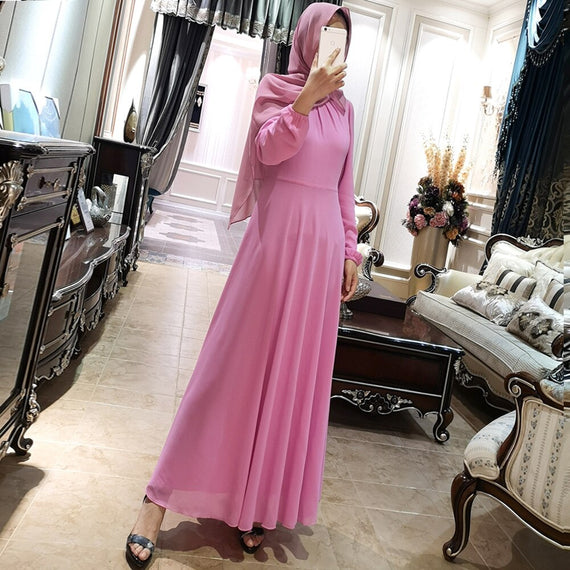 Simple style thicker chiffon Muslim Robe syari female Dubai fake two pieces full Muslim abaya Arab Worship