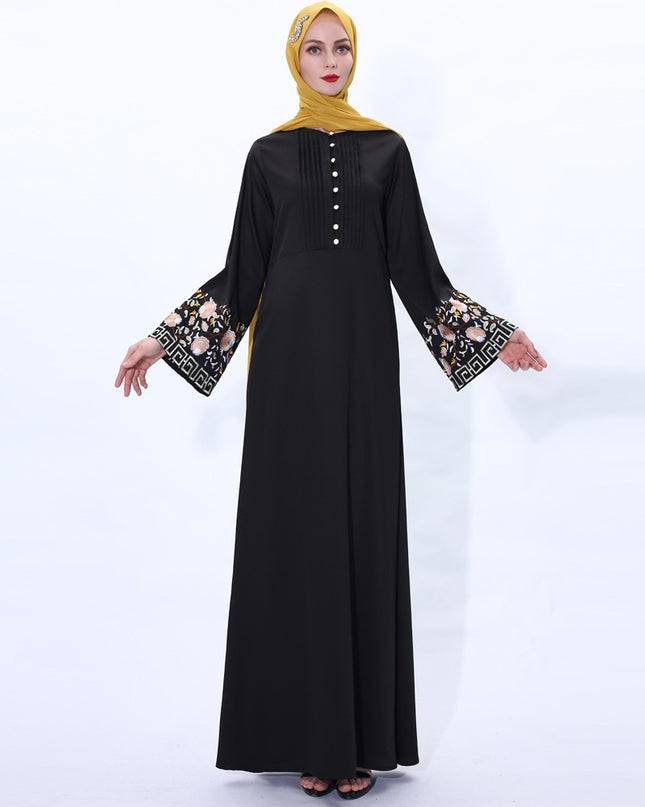 Flower embroidery Abaya Hijab Muslim Dress female Caftan Islamic Kaftan Robe Musulman Abaya Islam F992