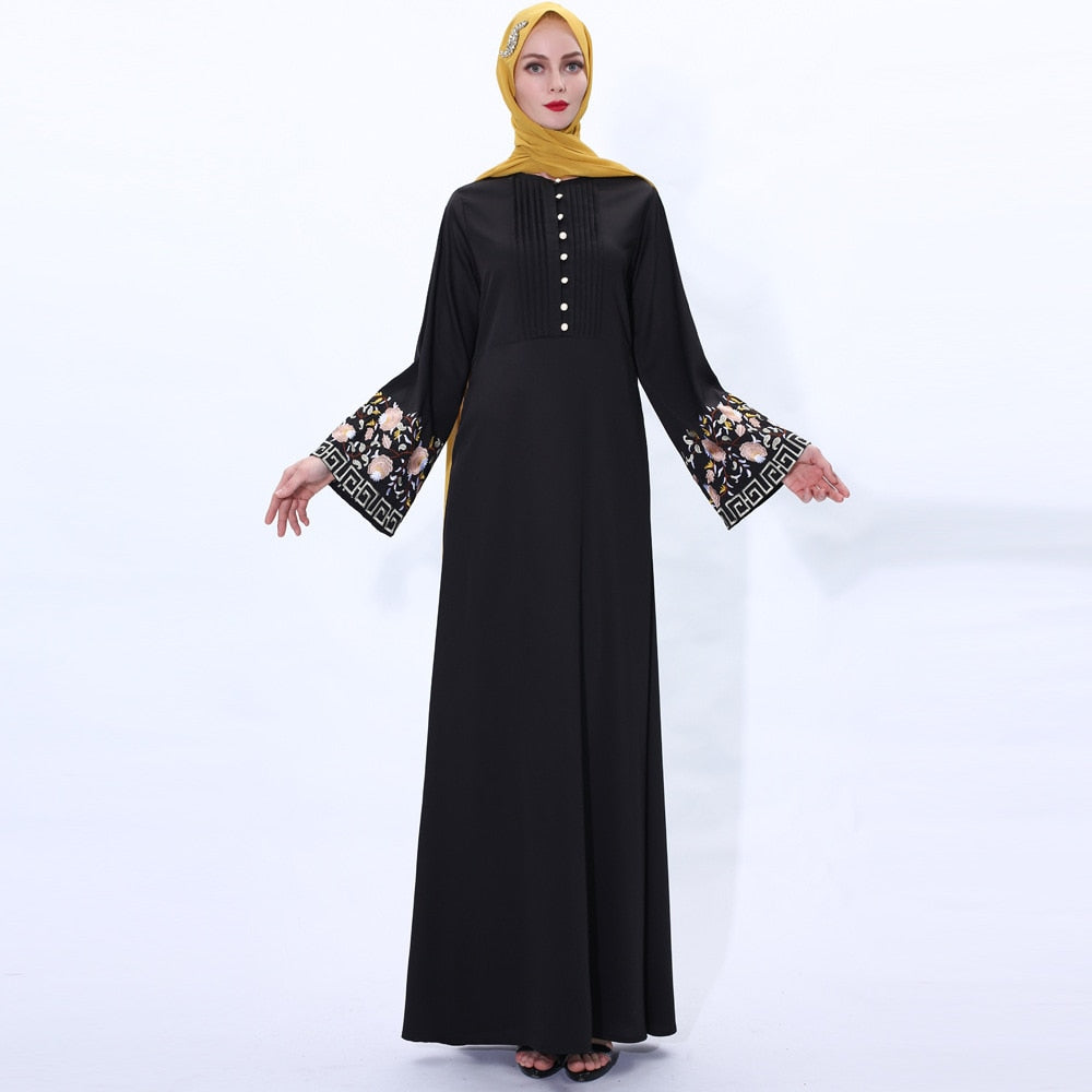 Flower embroidery Abaya Hijab Muslim Dress female Caftan Islamic Kaftan Robe Musulman Abaya Islam F992