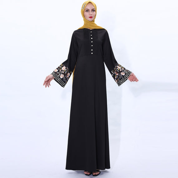 Flower embroidery Abaya Hijab Muslim Dress female Caftan Islamic Kaftan Robe Musulman Abaya Islam F992