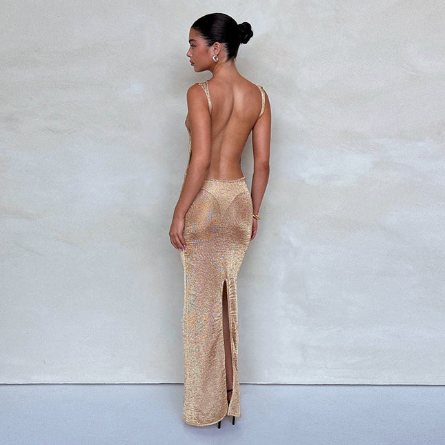 Khakifarbenes schmales Trägerkleid für Damen