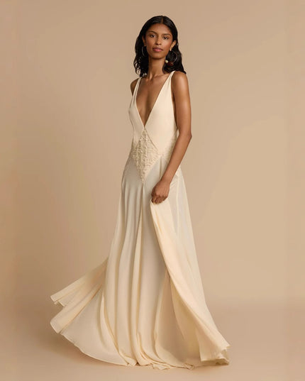Elegance Simplicity Hollow Out Stitching Lace Sling Color Dress