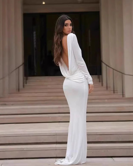 Modisches schmales rückenfreies Langarmkleid für Damen