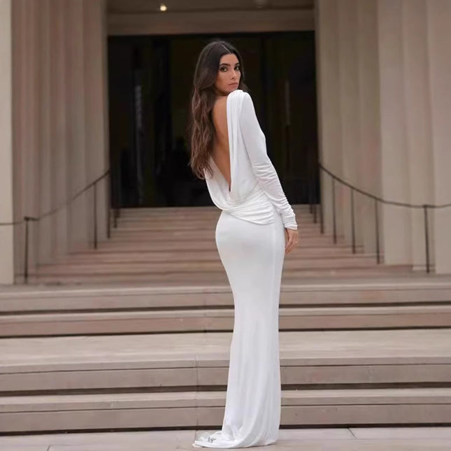 Modisches schmales rückenfreies Langarmkleid für Damen
