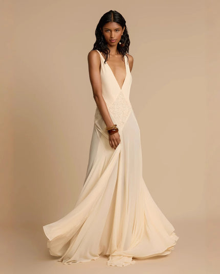 Elegance Simplicity Hollow Out Stitching Lace Sling Color Dress