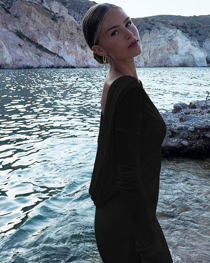 Modisches schmales rückenfreies Langarmkleid für Damen