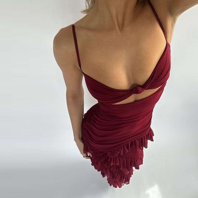 Damen Hollow-Out Seitenschlitz Rückenfreies Transparentes Spaghettiträgerkleid