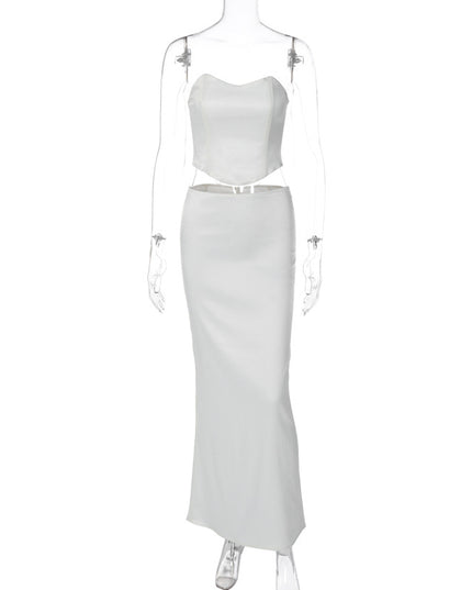 Solid Color Fashion Lace-up Bandeau Sexy Sheath Dress Suit