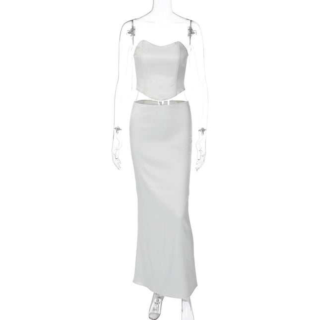 Solid Color Fashion Lace-up Bandeau Sexy Sheath Dress Suit