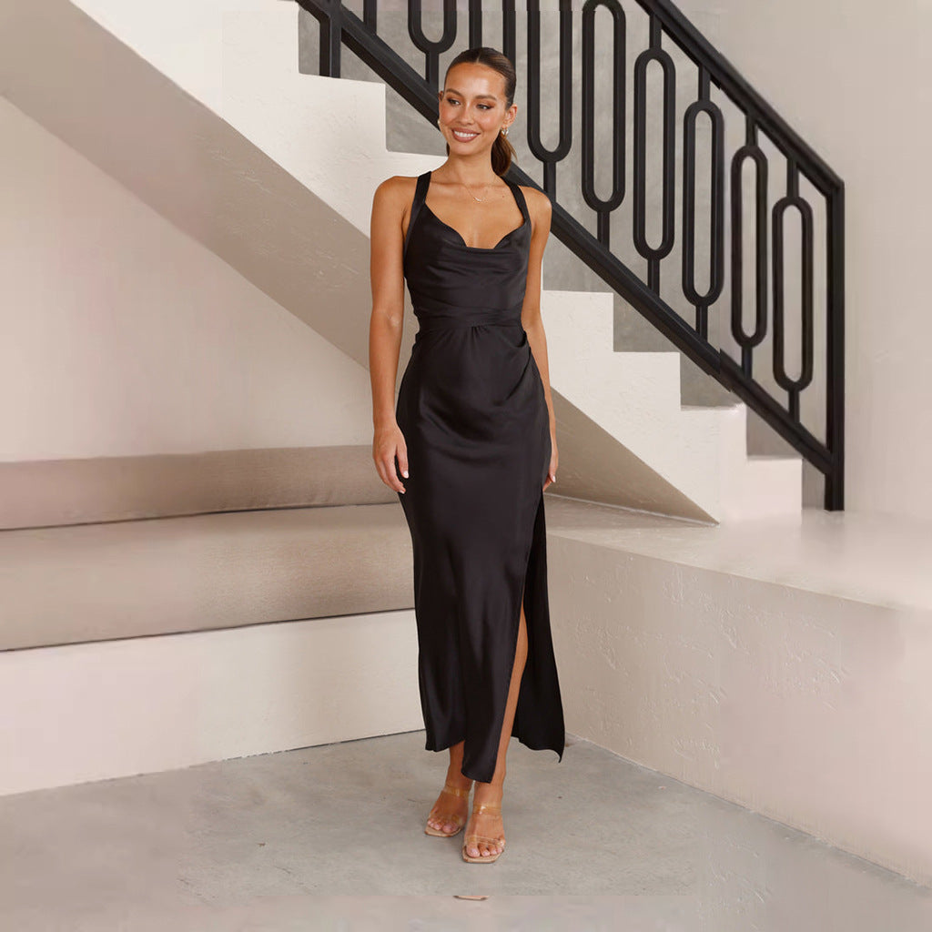 Solid Color Slim Fit Slit Dress Women