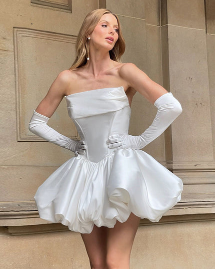 Elegant Fashion Backless Waist Pleated Banquet Tube Top Dress Women