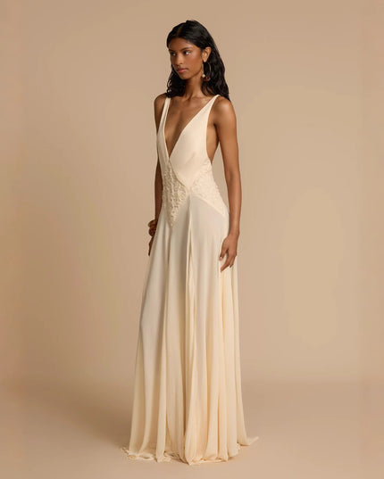Elegance Simplicity Hollow Out Stitching Lace Sling Color Dress