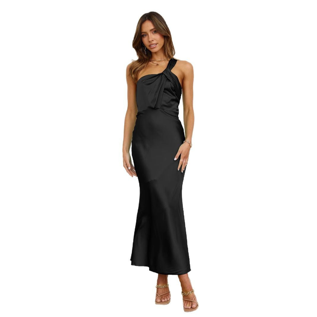 Women's Sleeveless One-shoulder Long Sense Dress