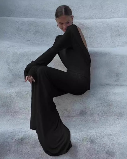 Modisches schmales rückenfreies Langarmkleid für Damen