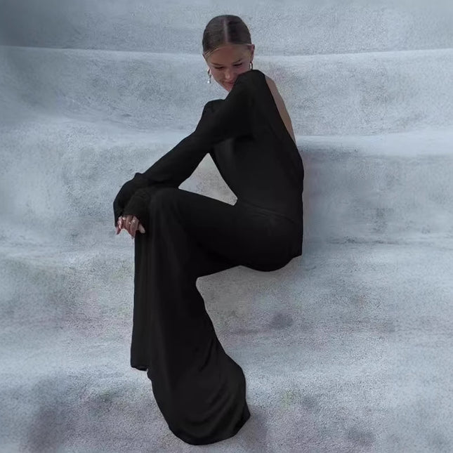 Modisches schmales rückenfreies Langarmkleid für Damen