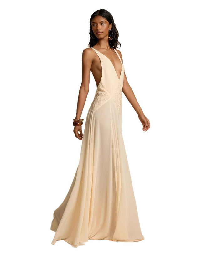 Eleganz Schlichtheit Aushöhlen Nähen Spitze Sling Farbkleid
