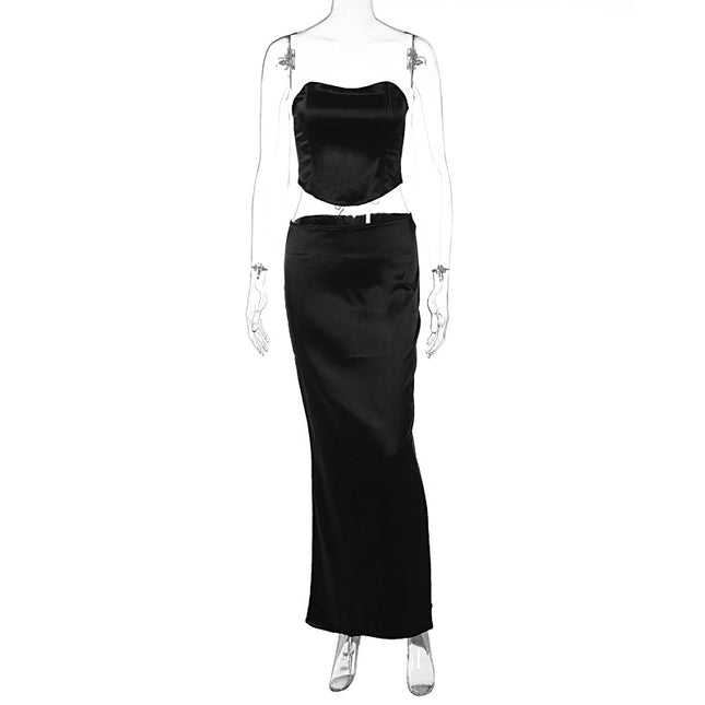 Solid Color Fashion Lace-up Bandeau Sexy Sheath Dress Suit