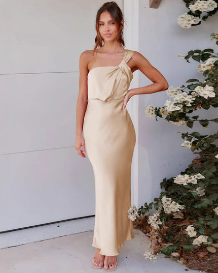 Women's Sleeveless One-shoulder Long Sense Dress
