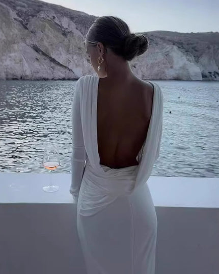Modisches schmales rückenfreies Langarmkleid für Damen