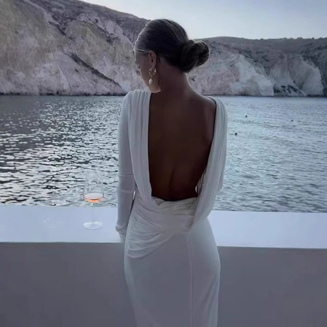 Modisches schmales rückenfreies Langarmkleid für Damen