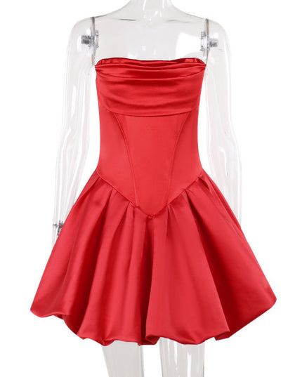 Elegant Fashion Backless Waist Pleated Banquet Tube Top Dress Women