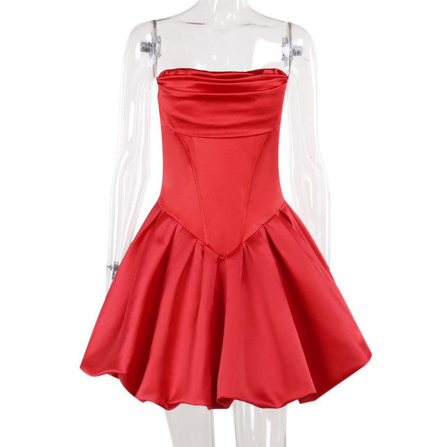 Elegantes rückenfreies Taillenfalten-Bankett-Trägerkleid für Damen