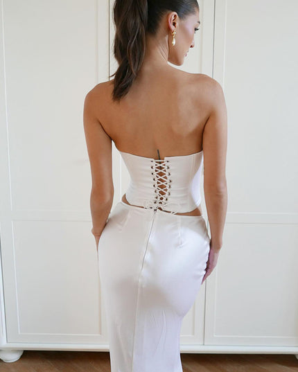 Solid Color Fashion Lace-up Bandeau Sexy Sheath Dress Suit