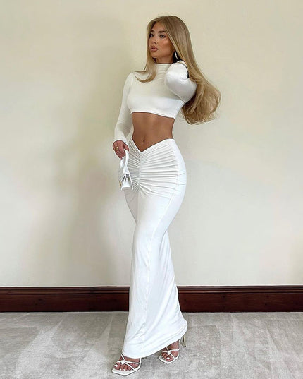 Solid Color Casual Long-sleeved Turtleneck Top Dress Suit