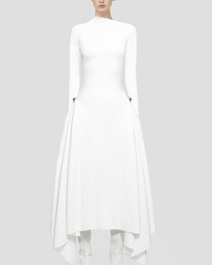 Diagonalkragen Asymmetrisches Schlichtes Elegantes Tailliertes Langarmkleid