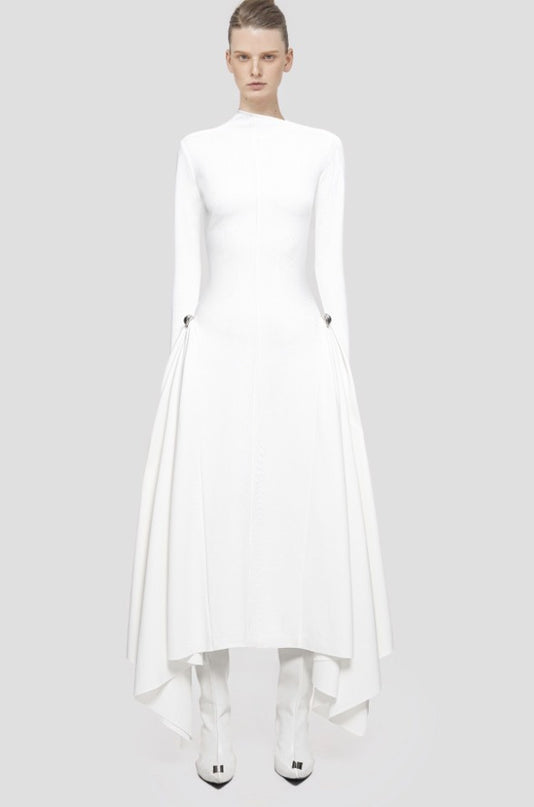 Diagonalkragen Asymmetrisches Schlichtes Elegantes Tailliertes Langarmkleid