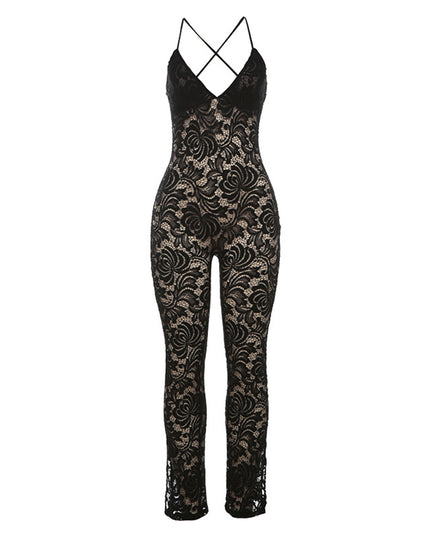 Women's Lace See-through Tight Jumpsuit