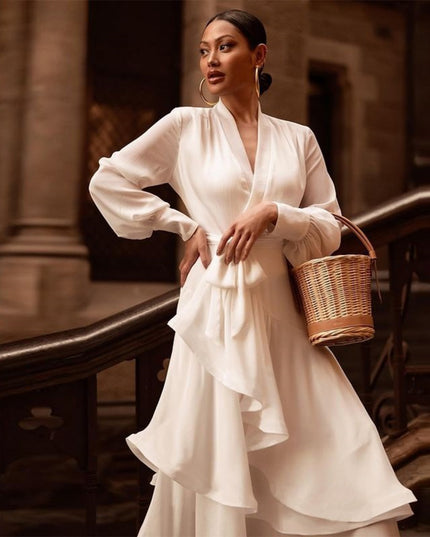 Deep V Sexy Solid Color Long Elegant Dress