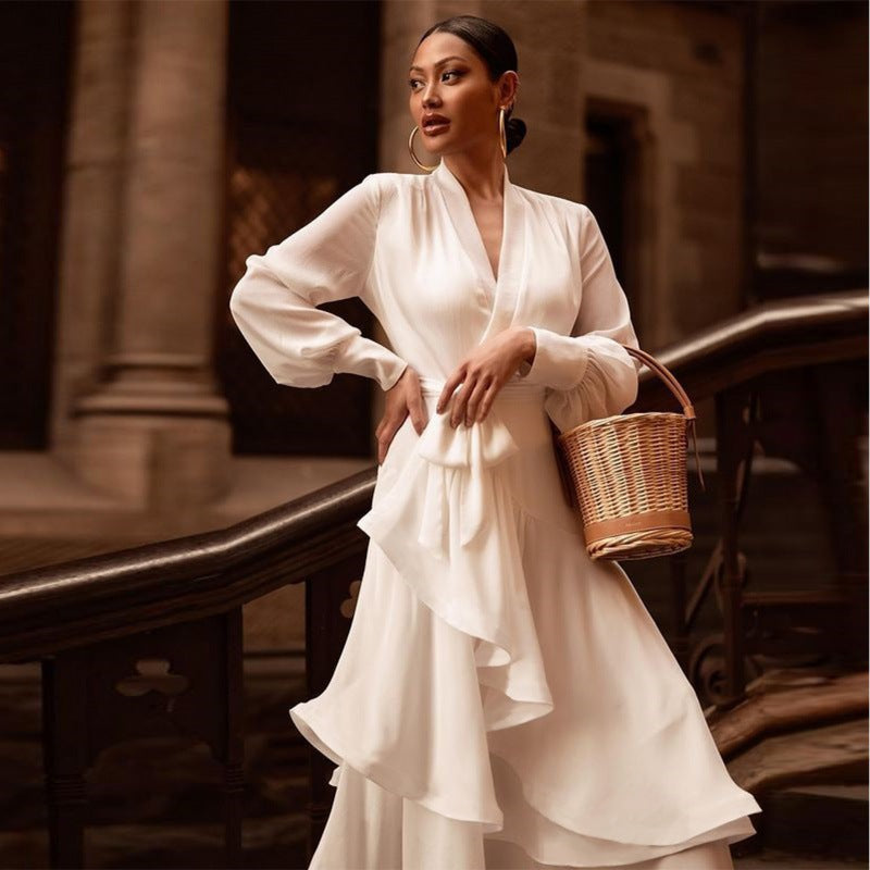Deep V Sexy Solid Color Long Elegant Dress