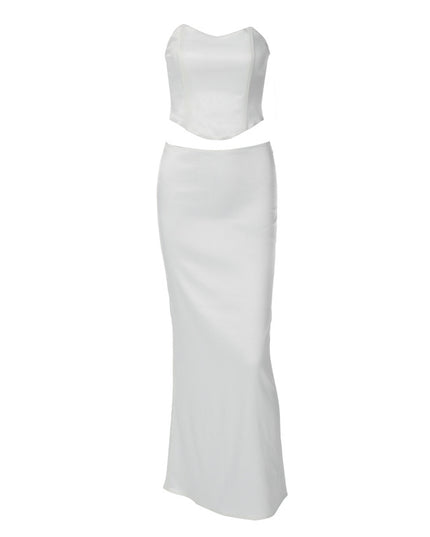 Solid Color Fashion Lace-up Bandeau Sexy Sheath Dress Suit