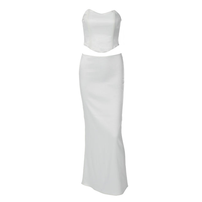 Solid Color Fashion Lace-up Bandeau Sexy Sheath Dress Suit