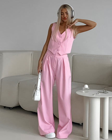 Women's 2-Piece Sleeveless Vest Wide-leg Trousers Set