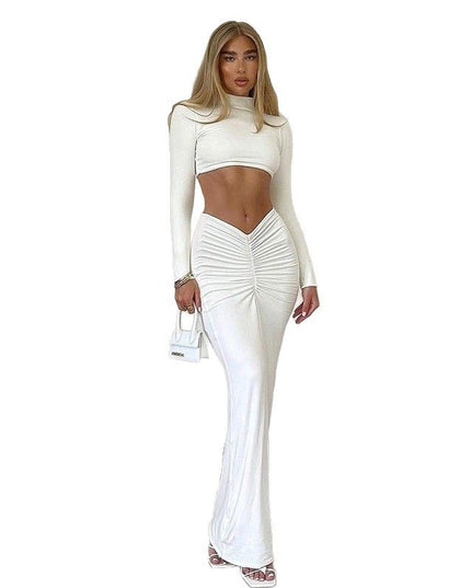 Solid Color Casual Long-sleeved Turtleneck Top Dress Suit