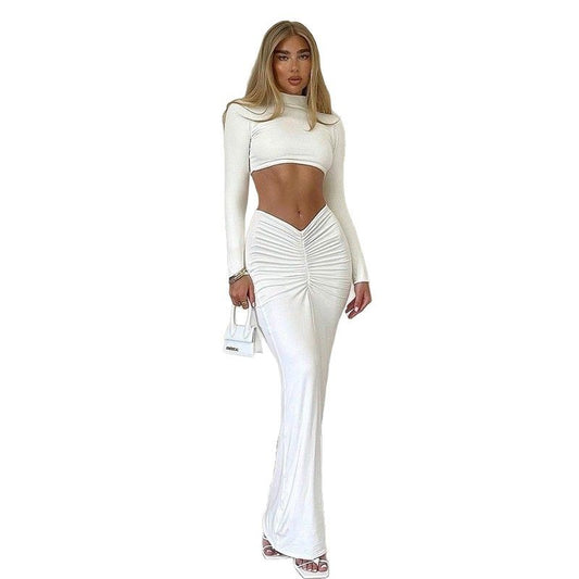 Solid Color Casual Long-sleeved Turtleneck Top Dress Suit