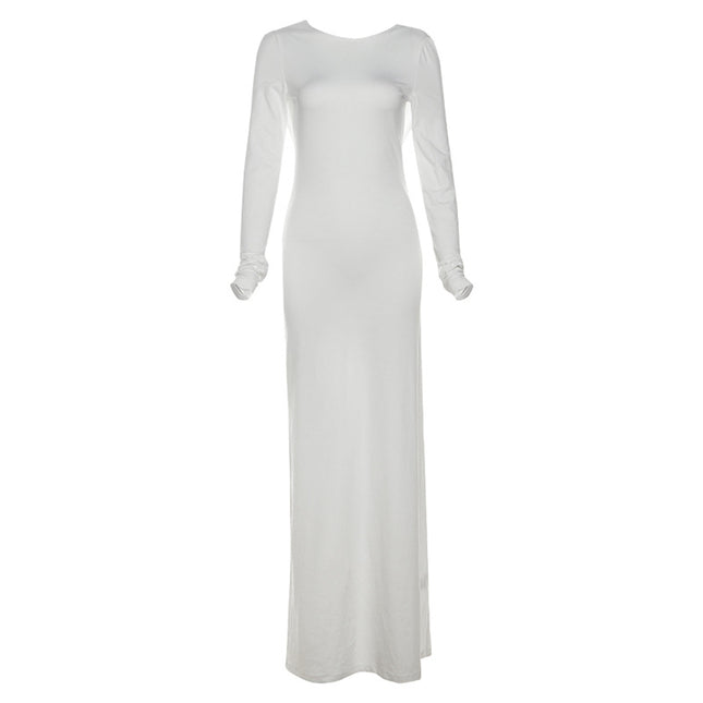 Modisches schmales rückenfreies Langarmkleid für Damen