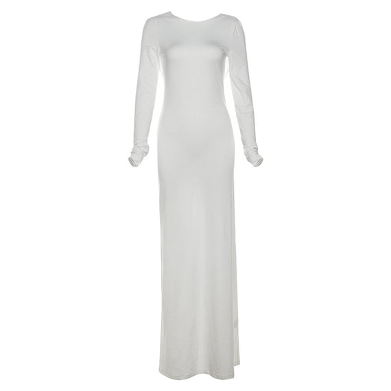 Fashion Slim Fit Backless Long Sleeve Dress Women